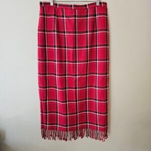 Vintage Women's Wool Blend Plaid Maxi Skirt Size 12 Fringe Academia Preppy